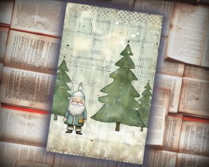 20 papers | Shabby Chic Christmas Santa and Tree Scrapbooking Kit, Printable Journaling Pages, Green and Grey Watercolor Style