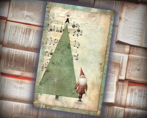 20 papers | Shabby Chic Christmas Santa and Tree Scrapbooking Kit, Printable Journaling Pages, Green and Grey Watercolor Style