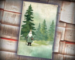 20 papers | Shabby Chic Christmas Santa and Tree Scrapbooking Kit, Printable Journaling Pages, Green and Grey Watercolor Style