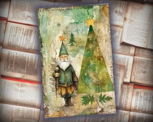 20 papers | Shabby Chic Christmas Santa and Tree Scrapbooking Kit, Printable Journaling Pages, Green and Grey Watercolor Style