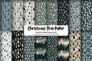 Digital Pattern Paper with Seamless Texture - Cute Christmas Trees on Silver Background - Isolated Design - High Quality - Instant Download