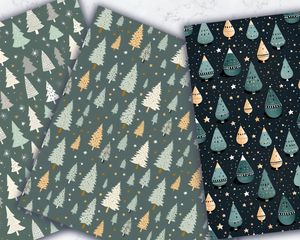 Digital Pattern Paper with Seamless Texture - Cute Christmas Trees on Silver Background - Isolated Design - High Quality - Instant Download