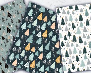 Digital Pattern Paper with Seamless Texture - Cute Christmas Trees on Silver Background - Isolated Design - High Quality - Instant Download