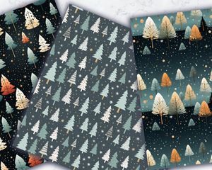 Digital Pattern Paper with Seamless Texture - Cute Christmas Trees on Silver Background - Isolated Design - High Quality - Instant Download