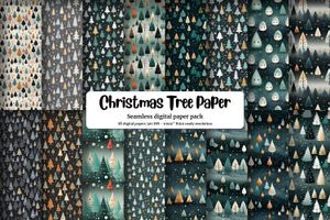 Whimsical Christmas Tree Digital Pattern Paper, Seamless Texture for Scrapbooking, Card Making, and Crafts - Cute Silver Background