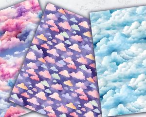 Watercolor Clouds Digital Paper Seamless Texture, Printable Background for Scrapbooking, Card Making, and Crafts - Instant Download