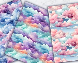 Watercolor Clouds Digital Paper Seamless Texture, Printable Background for Scrapbooking, Card Making, and Crafts - Instant Download