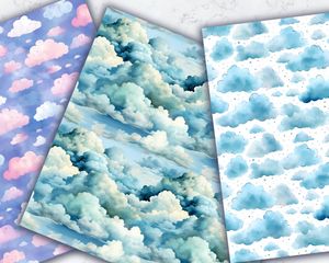 Watercolor Clouds Digital Paper Seamless Texture, Printable Background for Scrapbooking, Card Making, and Crafts - Instant Download