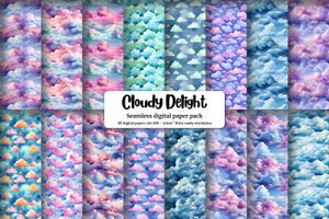 Watercolor Clouds Digital Pattern Paper with Seamless Texture for Crafts, Scrapbooking, and Design Projects - Instant Download