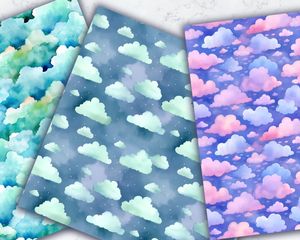 Watercolor Clouds Digital Pattern Paper with Seamless Texture for Crafts, Scrapbooking, and Design Projects - Instant Download