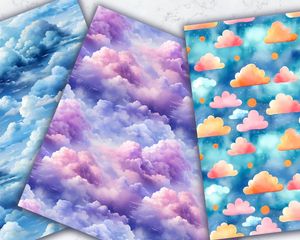 Watercolor Clouds Digital Pattern Paper with Seamless Texture for Crafts, Scrapbooking, and Design Projects - Instant Download