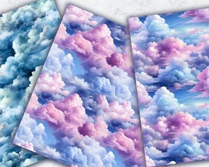 Watercolor Clouds Digital Pattern Paper with Seamless Texture for Crafts, Scrapbooking, and Design Projects - Instant Download