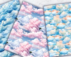 Watercolor Clouds Digital Pattern Paper with Seamless Texture for Crafts, Scrapbooking, and Design Projects - Instant Download