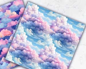 Watercolor Clouds Digital Pattern Paper with Seamless Texture for Crafts, Scrapbooking, and Design Projects - Instant Download