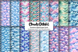 Watercolor Clouds Digital Paper Seamless Pattern, High Quality Digital Paper Set, Instant Download, Commercial Use, Scrapbooking Supplies