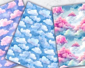 Watercolor Clouds Digital Paper Seamless Pattern, High Quality Digital Paper Set, Instant Download, Commercial Use, Scrapbooking Supplies