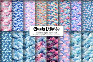 Watercolor Clouds Seamless Digital Pattern Paper Set for Scrapbooking, Card Making, and Crafts - Instant Download, Commercial Use Friendly