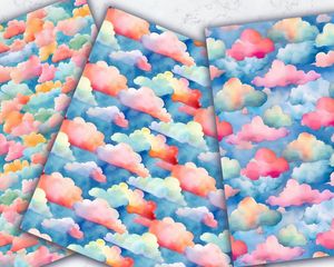 Watercolor Clouds Seamless Digital Pattern Paper Set for Scrapbooking, Card Making, and Crafts - Instant Download, Commercial Use Friendly