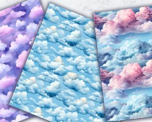 Watercolor Clouds Digital Paper Seamless Texture Pack - Instant Download for Scrapbooking, Card Making, and Crafts - High Quality