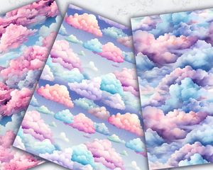 Watercolor Clouds Digital Paper Seamless Texture Pack - Instant Download for Scrapbooking, Card Making, and Crafts - High Quality