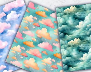 Watercolor Clouds Digital Paper Seamless Texture Pack - Instant Download for Scrapbooking, Card Making, and Crafts - High Quality