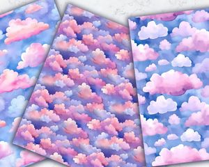 Watercolor Clouds Seamless Digital Pattern Paper with Unique Designs for Crafts, Scrapbooking, and DIY Projects. Instant Download!