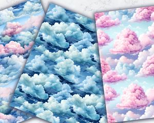 Watercolor Clouds Seamless Digital Pattern Paper with Unique Designs for Crafts, Scrapbooking, and DIY Projects. Instant Download!