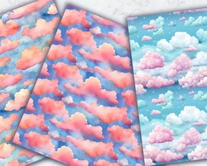 Watercolor Clouds Seamless Digital Pattern Paper with Unique Designs for Crafts, Scrapbooking, and DIY Projects. Instant Download!