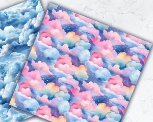 Watercolor Clouds Seamless Digital Pattern Paper with Unique Designs for Crafts, Scrapbooking, and DIY Projects. Instant Download!