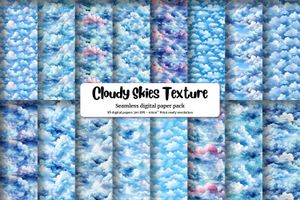 Digital Pattern Paper - Watercolor Clouds and Sky Seamless Texture for DIY Projects, Scrapbooking, Printables, Digital Paper, Backgrounds