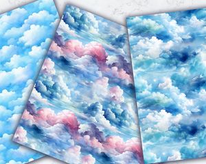 Digital Pattern Paper - Watercolor Clouds and Sky Seamless Texture for DIY Projects, Scrapbooking, Printables, Digital Paper, Backgrounds