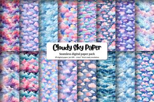 Watercolor Clouds Digital Paper Seamless Texture for Crafts, Scrapbooking, and Stationery - Instant Download, Commercial Use, Printable