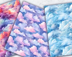 Watercolor Clouds Digital Paper Seamless Texture for Crafts, Scrapbooking, and Stationery - Instant Download, Commercial Use, Printable