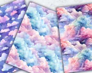 Watercolor Clouds Digital Paper Seamless Texture for Crafts, Scrapbooking, and Stationery - Instant Download, Commercial Use, Printable