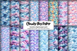 Watercolor Clouds Digital Paper Seamless Texture Pack for Scrapbooking, Card Making, and Crafts - Instant Download, Commercial Use