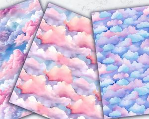 Watercolor Clouds Digital Paper Seamless Texture Pack for Scrapbooking, Card Making, and Crafts - Instant Download, Commercial Use