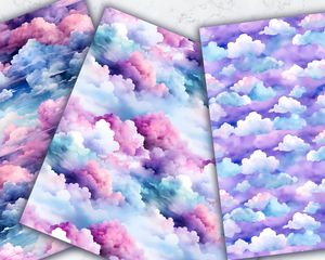 Watercolor Clouds Digital Paper Seamless Texture Pack for Scrapbooking, Card Making, and Crafts - Instant Download, Commercial Use