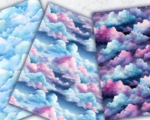 Watercolor Clouds Digital Paper Seamless Texture Pack for Scrapbooking, Card Making, and Crafts - Instant Download, Commercial Use