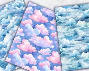 Watercolor Clouds Digital Paper Seamless Texture Pack for Scrapbooking, Card Making, and Crafts - Instant Download, Commercial Use