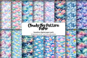 Watercolor Clouds and Sky Digital Pattern Paper for Children's Book Illustration, Seamless Watercolor Texture, Creative Art Supplies