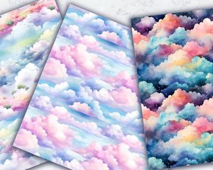 Watercolor Clouds and Sky Digital Pattern Paper for Children's Book Illustration, Seamless Watercolor Texture, Creative Art Supplies