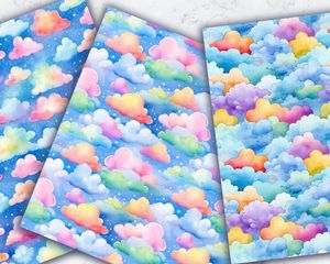 Watercolor Clouds and Sky Digital Pattern Paper for Children's Book Illustration, Seamless Watercolor Texture, Creative Art Supplies