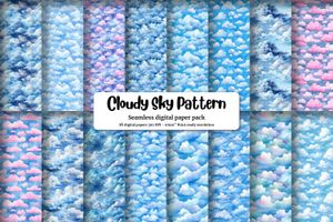 Watercolour clouds and sky, seamless watercolor texture, digital pattern paper, printable art, scrapbooking paper, instant download