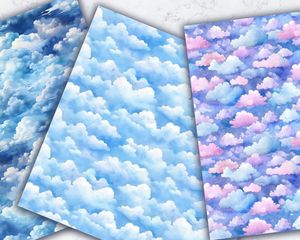 Watercolour clouds and sky, seamless watercolor texture, digital pattern paper, printable art, scrapbooking paper, instant download