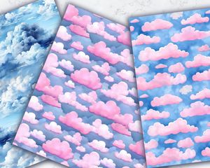 Watercolour clouds and sky, seamless watercolor texture, digital pattern paper, printable art, scrapbooking paper, instant download