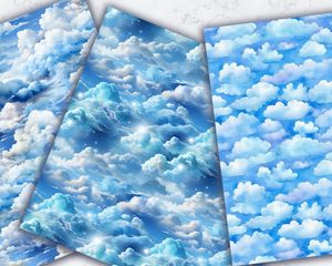 Watercolour clouds and sky, seamless watercolor texture, digital pattern paper, printable art, scrapbooking paper, instant download