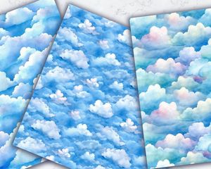 Watercolour clouds and sky, seamless watercolor texture, digital pattern paper, printable art, scrapbooking paper, instant download