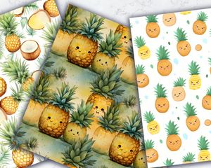 Cartoon Coconut and Ananas Digital Pattern Paper - Seamless Texture for Scrapbooking, Crafts, and Stationery - Instant Download