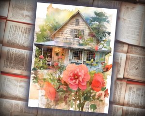 12 papers | Coral Floral Garden Scrapbooking Kit | Dreamy Cottage Cabin Theme | Watercolor Prints | Invitations, Journaling, Junk Journals