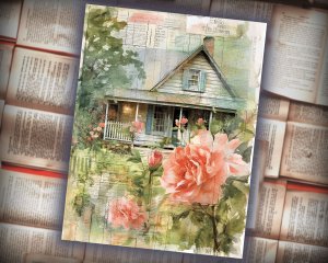 12 papers | Coral Floral Garden Scrapbooking Kit | Dreamy Cottage Cabin Theme | Watercolor Prints | Invitations, Journaling, Junk Journals